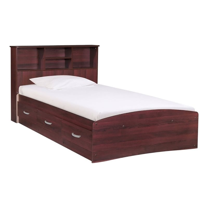 Pemberly Row Transitional Manufactured Wood Twin Captains Bed in Mahogany
