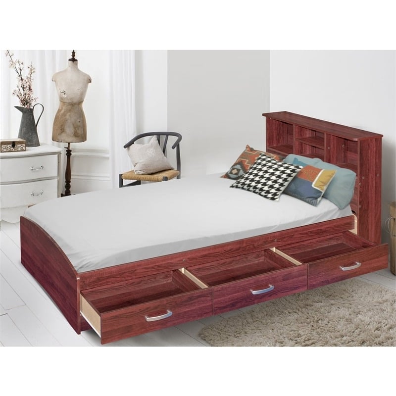 Pemberly Row Transitional Manufactured Wood Twin Captains Bed in Mahogany