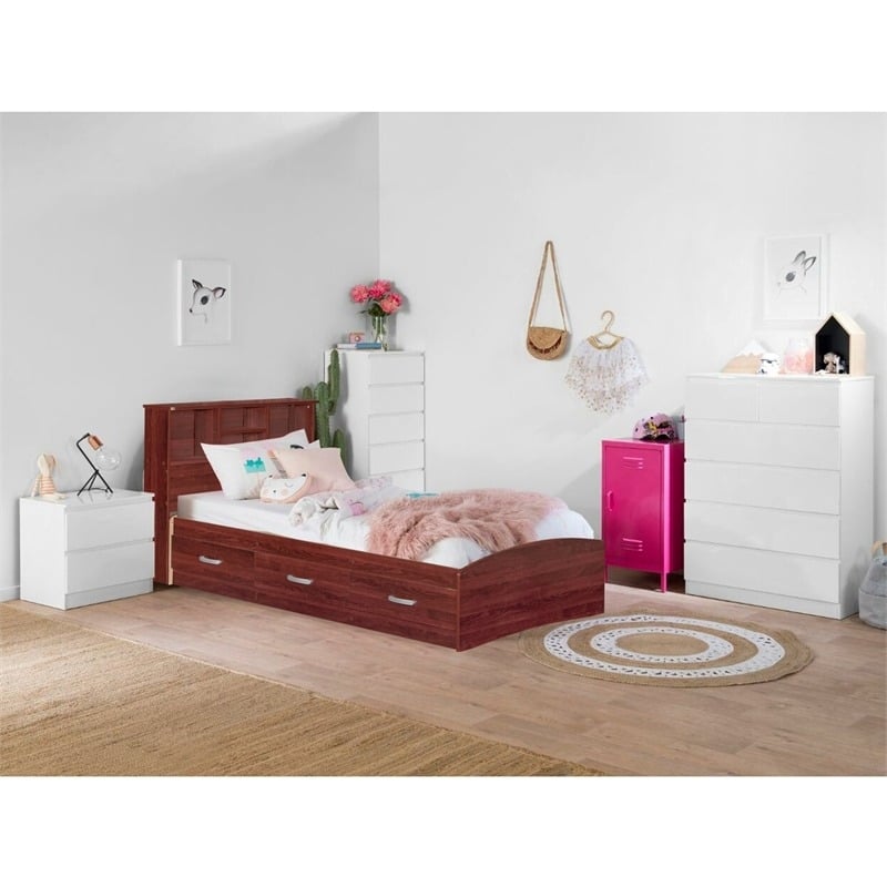 Pemberly Row Transitional Manufactured Wood Twin Captains Bed in Mahogany
