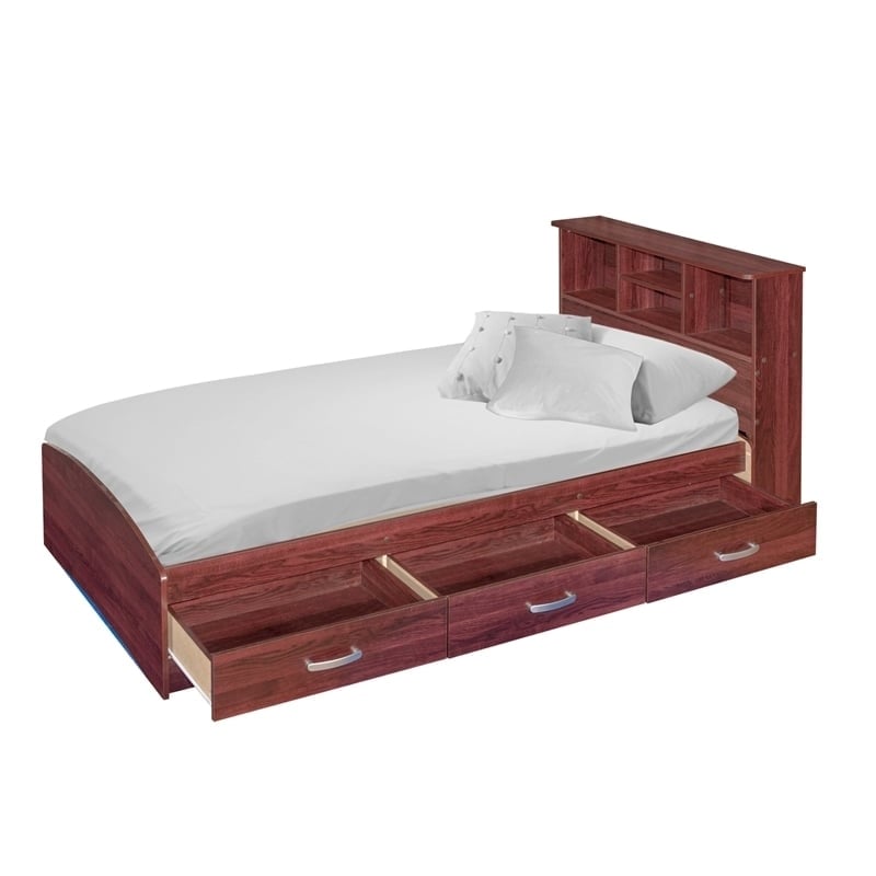 Pemberly Row Transitional Manufactured Wood Twin Captains Bed in Mahogany