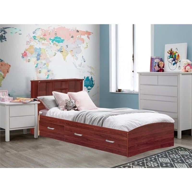 Pemberly Row Transitional Manufactured Wood Twin Captains Bed in Mahogany