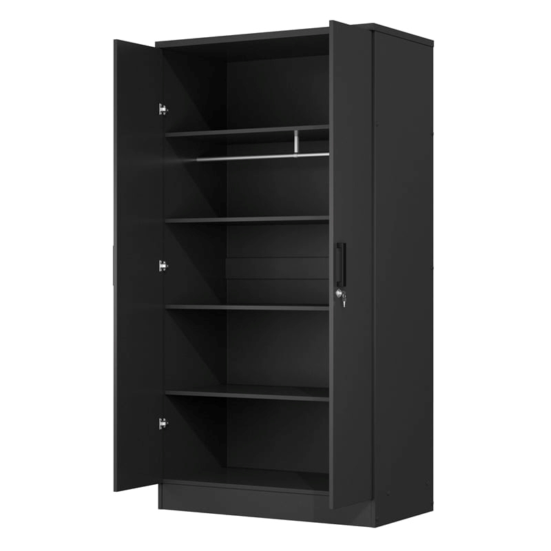 Pemberly Row Two Doors Modern Wood Armoire Wardrobe Cabinet in Black