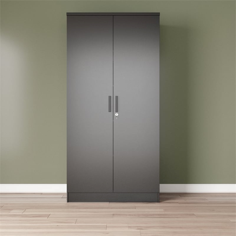 Pemberly Row Two Doors Modern Wood Armoire Wardrobe Cabinet in Black
