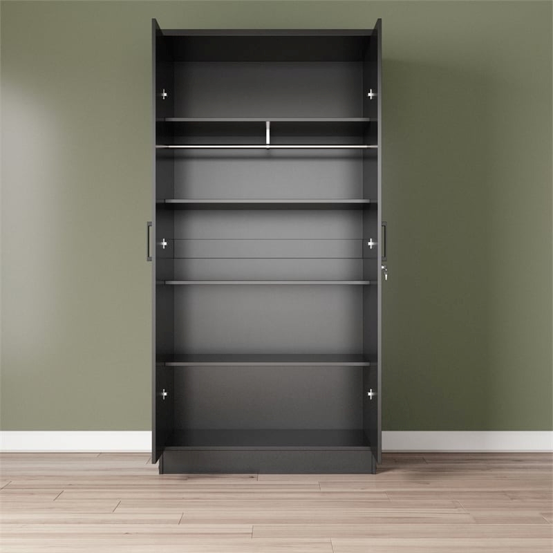 Pemberly Row Two Doors Modern Wood Armoire Wardrobe Cabinet in Black