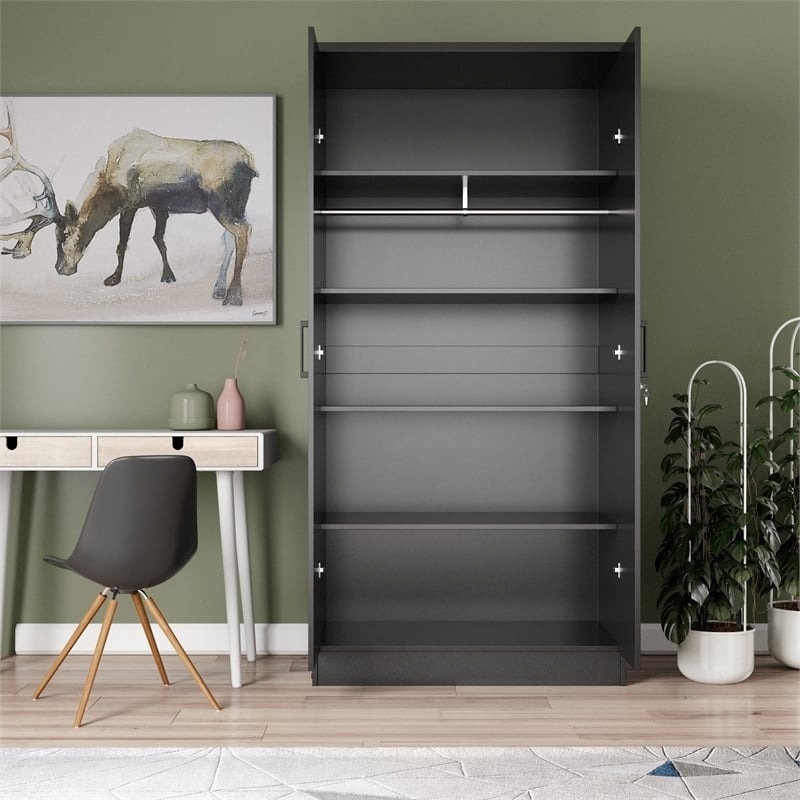 Pemberly Row Two Doors Modern Wood Armoire Wardrobe Cabinet in Black