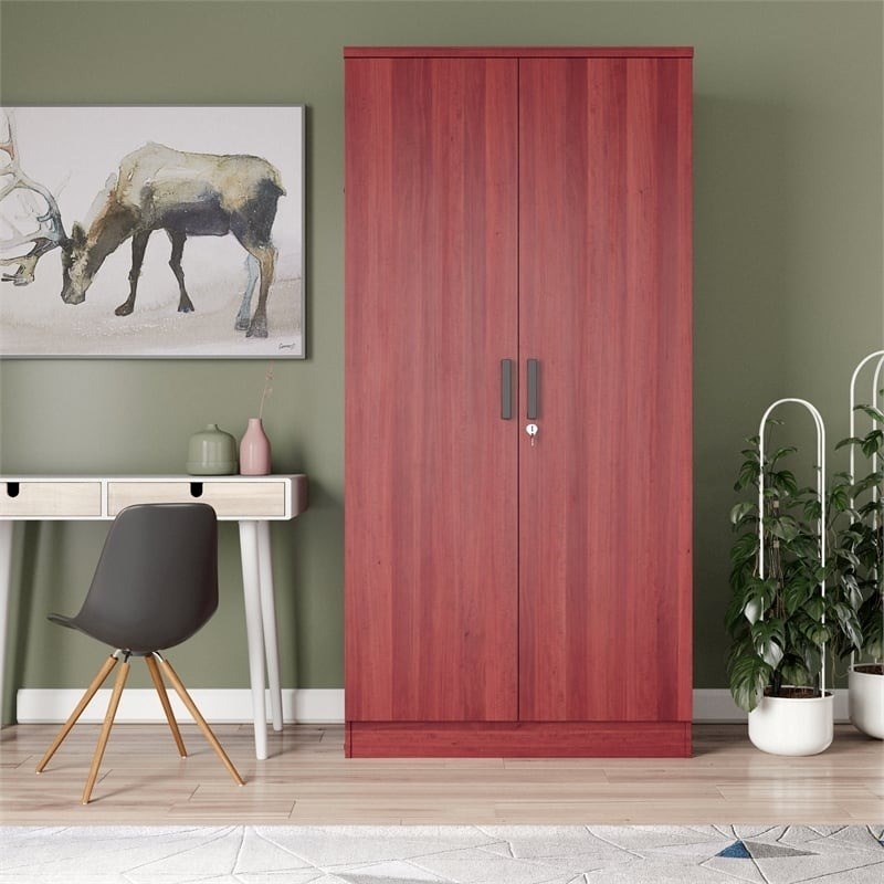 Pemberly Row Two Doors Modern Wood Armoire Wardrobe Cabinet in Mahogany