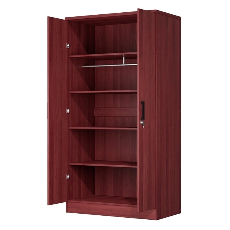 Pemberly Row Two Doors Modern Wood Armoire Wardrobe Cabinet in Mahogany