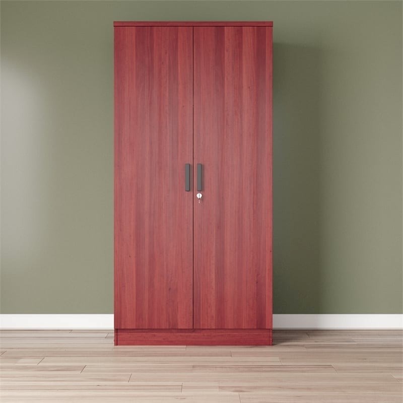Pemberly Row Two Doors Modern Wood Armoire Wardrobe Cabinet in Mahogany