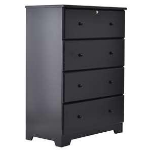 Pemberly Row Modern 4-Drawer Solid Pine Wood Chest Dresser in Black
