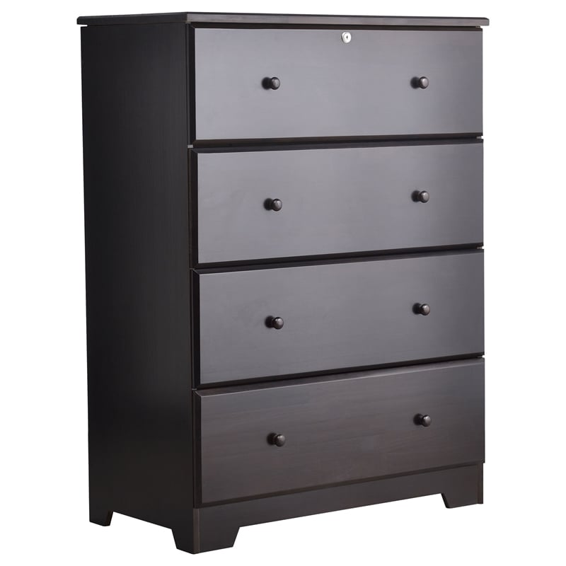 Pemberly Row Modern 4-Drawer Solid Pine Wood Chest Dresser in Tobacco