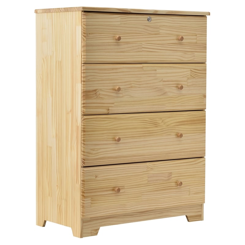 Pemberly Row Modern 4-Drawer Solid Pine Wood Chest Dresser in Natural