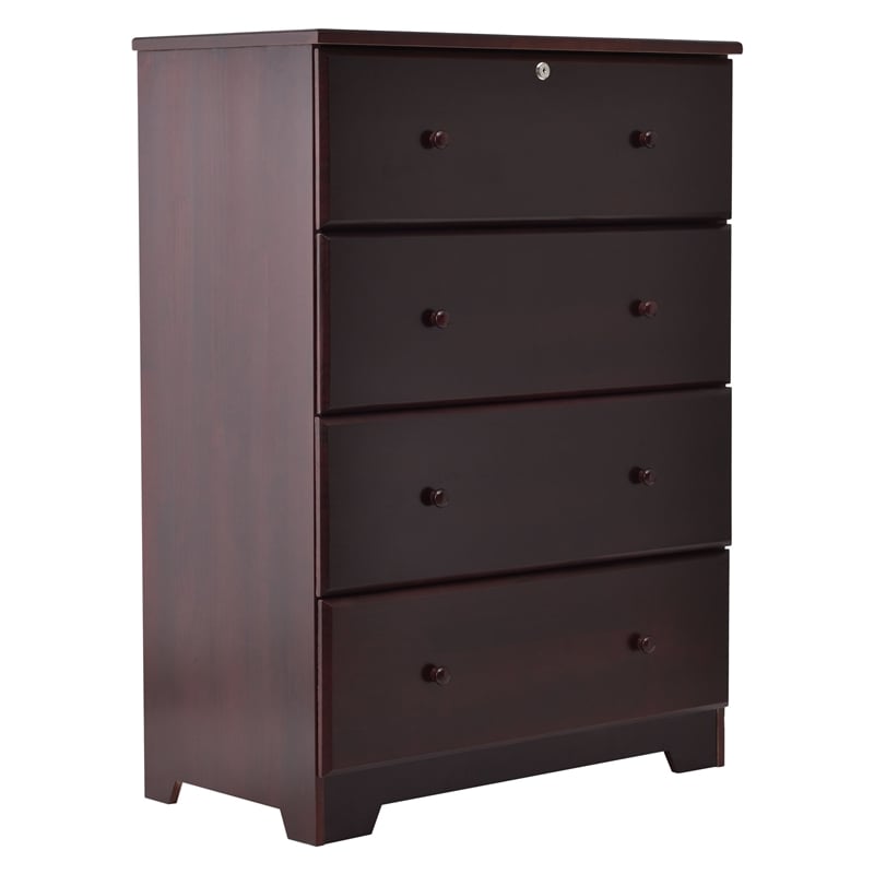 Pemberly Row Modern 4-Drawer Solid Pine Wood Chest Dresser in Mahogany