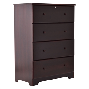 Pemberly Row Modern 4-Drawer Solid Pine Wood Chest Dresser in Mahogany