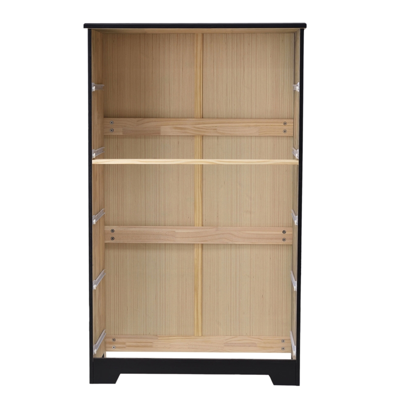 Pemberly Row Contemporary 5-Drawer Solid Pine Wood Chest Dresser in Black