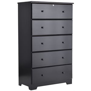 Pemberly Row Contemporary 5-Drawer Solid Pine Wood Chest Dresser in Black