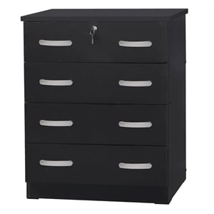 Pemberly Row Modern 4-Drawer Engineered Wood Chest Dresser with Lock in Black