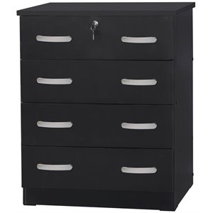 Pemberly Row Modern 4-Drawer Engineered Wood Chest Dresser with Lock in Black
