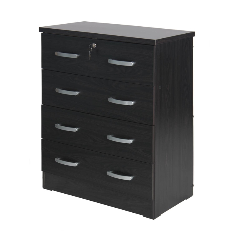 Pemberly Row Modern 4 Drawer Chest Wooden Dresser with Lock in Tobacco