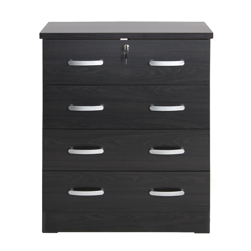 Pemberly Row Modern 4 Drawer Chest Wooden Dresser with Lock in Tobacco