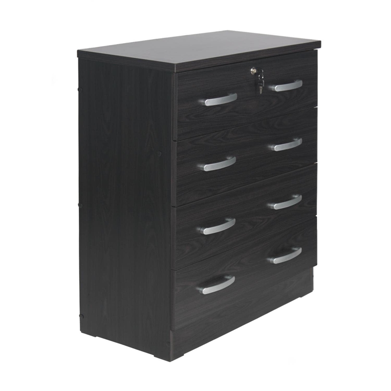 Pemberly Row Modern 4 Drawer Chest Wooden Dresser with Lock in Tobacco