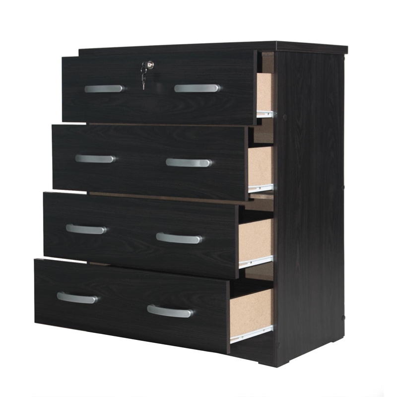 Pemberly Row Modern 4 Drawer Chest Wooden Dresser with Lock in Tobacco