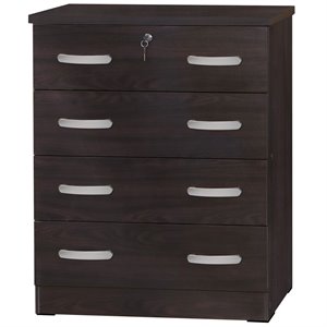 Pemberly Row Modern 4 Drawer Chest Wooden Dresser with Lock in Tobacco