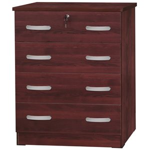 Pemberly Row Modern 4-Drawer Engineered Wood Chest Dresser with Lock in Mahogany
