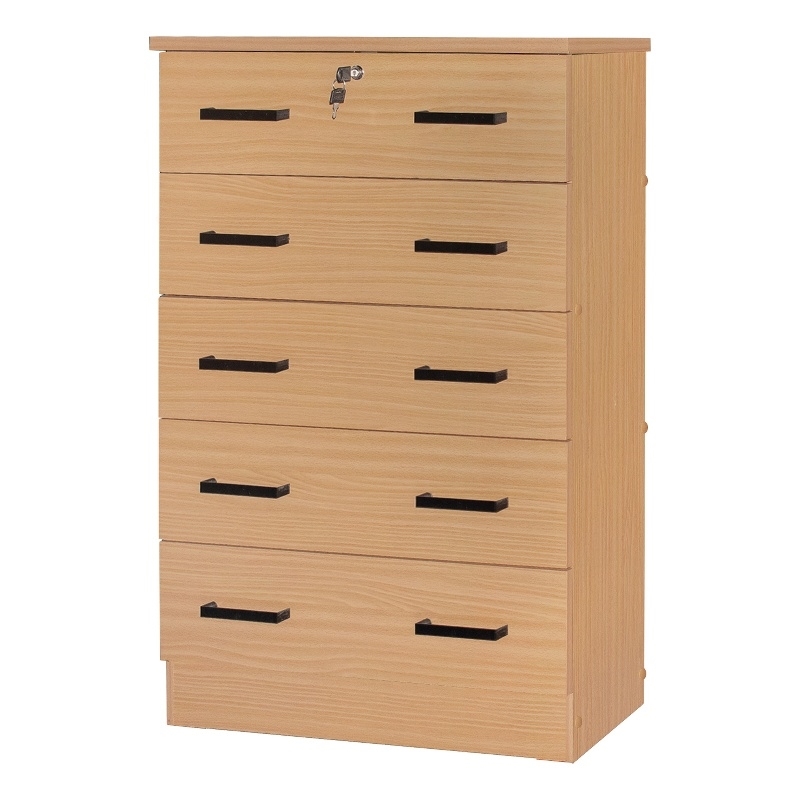 Pemberly Row Modern 5-Drawer Engineered Wood Chest Dresser with Lock in Maple