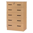 Pemberly Row Modern 5-Drawer Engineered Wood Chest Dresser with Lock in Maple