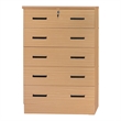 Pemberly Row Modern 5-Drawer Engineered Wood Chest Dresser with Lock in Maple