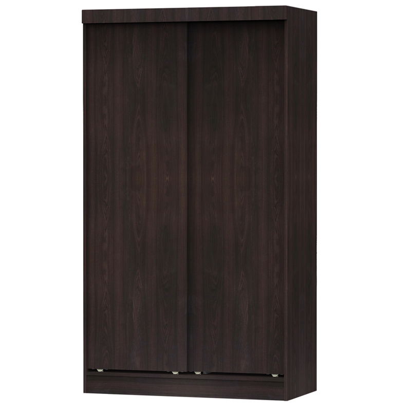 Pemberly Row Modern Modern Wood Double Sliding Door Wardrobe in Tobacco