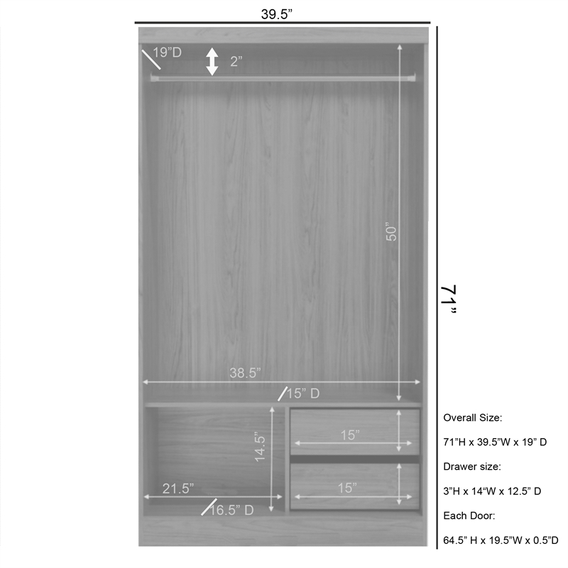 Pemberly Row Modern Modern Wood Double Sliding Door Wardrobe in Tobacco
