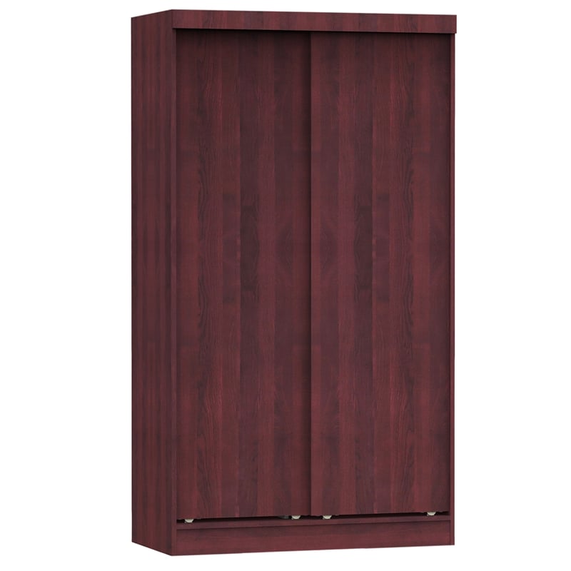 Pemberly Row Modern Modern Wood Double Sliding Door Wardrobe in Mahogany
