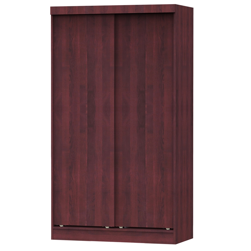 Pemberly Row Modern Modern Wood Double Sliding Door Wardrobe in Mahogany