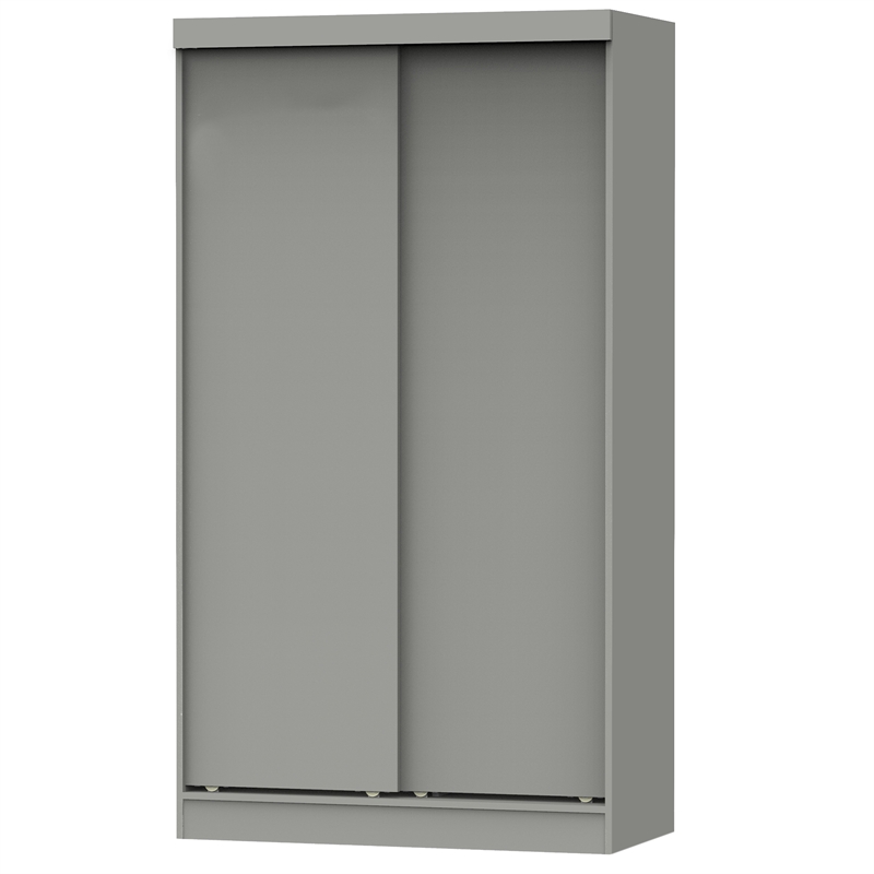 Pemberly Row Modern Modern Wood Double Sliding Door Wardrobe in Light Gray