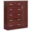 Pemberly Row Modern 5 Drawer Wooden Tall Chest Wardrobe in Mahogany