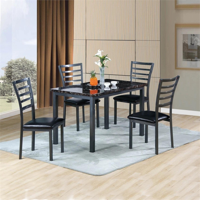 Pemberly Row Contemporary Set of 4 Stackable Metal Dining Chairs in Black