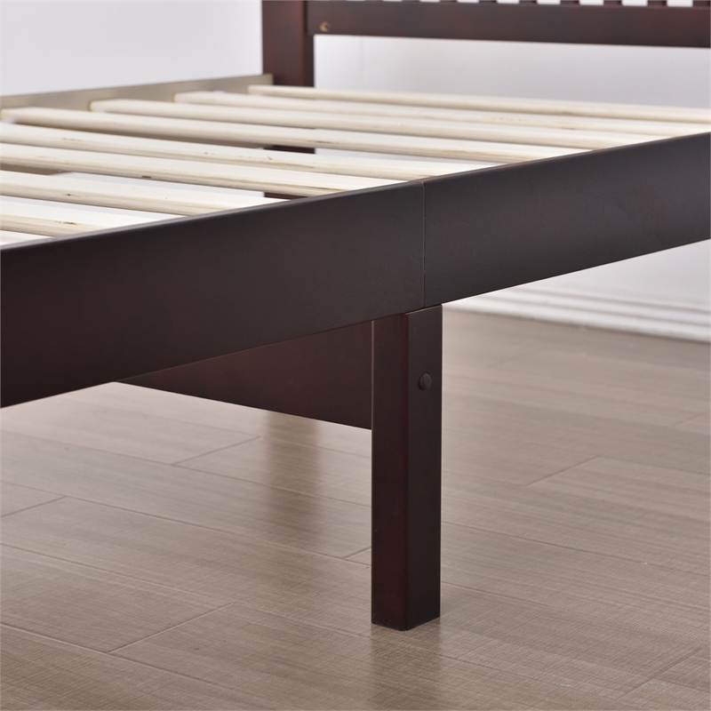 Pemberly Row Modern Solid Wood Platform Pine Twin Bed in Mahogany