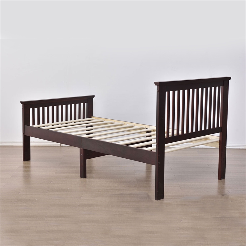 Pemberly Row Modern Solid Wood Platform Pine Twin Bed in Mahogany