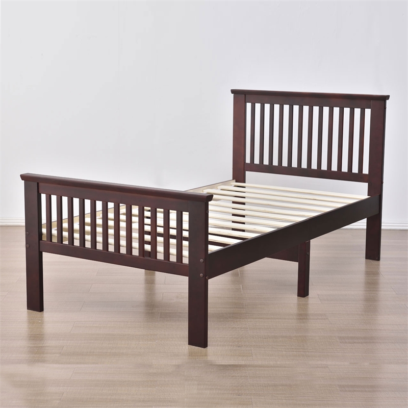 Pemberly Row Modern Solid Wood Platform Pine Twin Bed in Mahogany