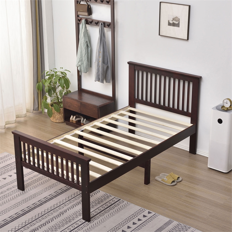 Pemberly Row Modern Solid Wood Platform Pine Twin Bed in Mahogany