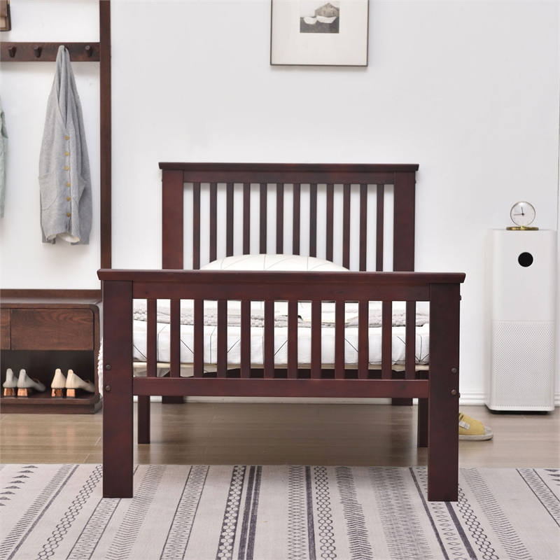 Pemberly Row Modern Solid Wood Platform Pine Twin Bed in Mahogany