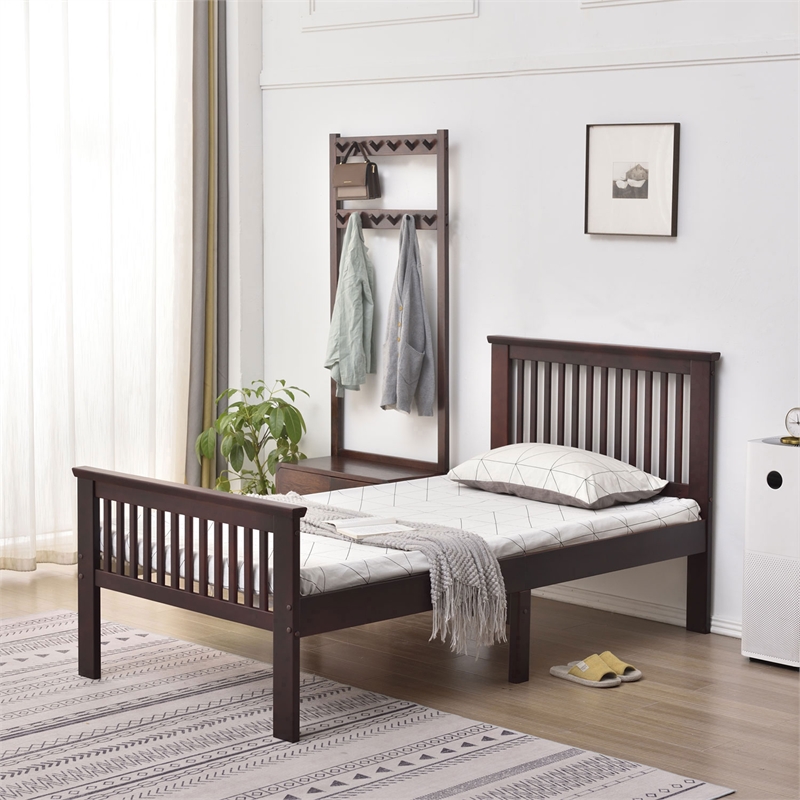 Pemberly Row Modern Solid Wood Platform Pine Twin Bed in Mahogany