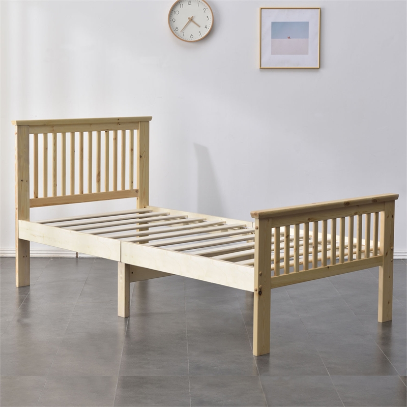 Pemberly Row Modern Solid Wood Platform Pine Twin Bed in Natural