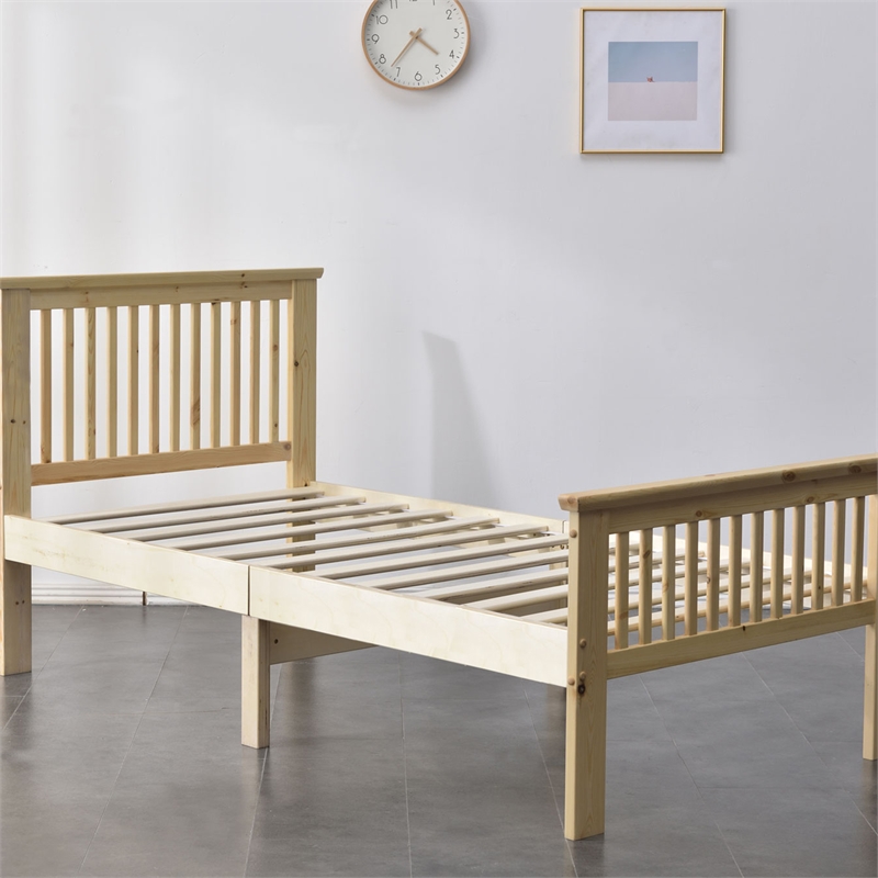 Pemberly Row Modern Solid Wood Platform Pine Twin Bed in Natural