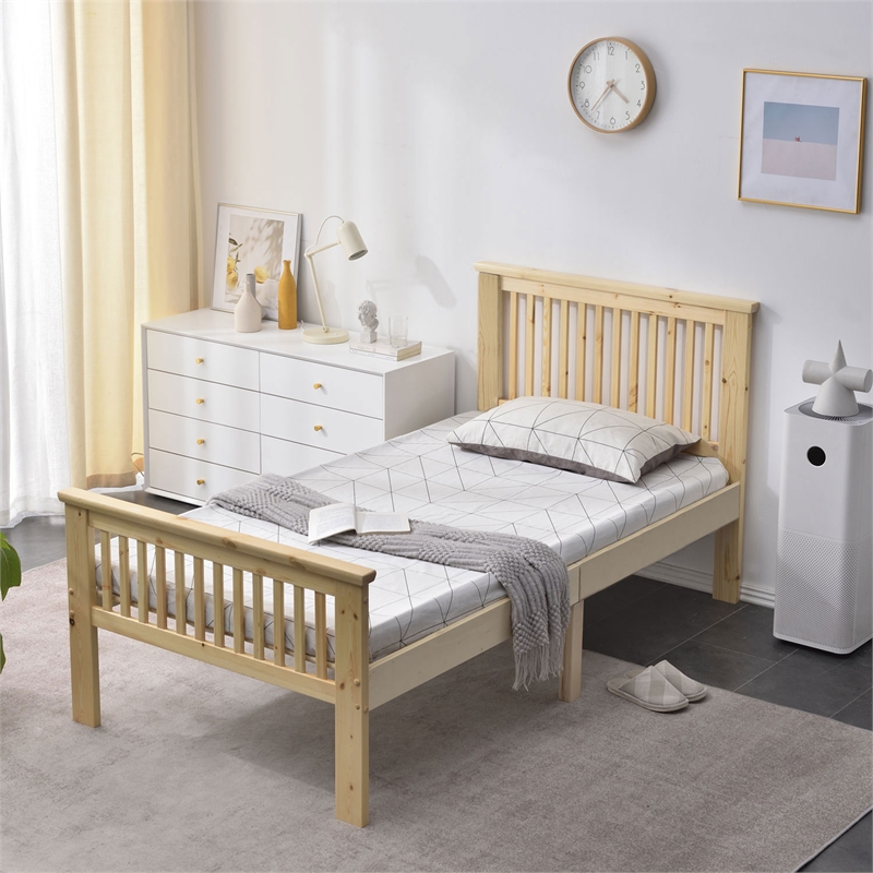Pemberly Row Modern Solid Wood Platform Pine Twin Bed in Natural