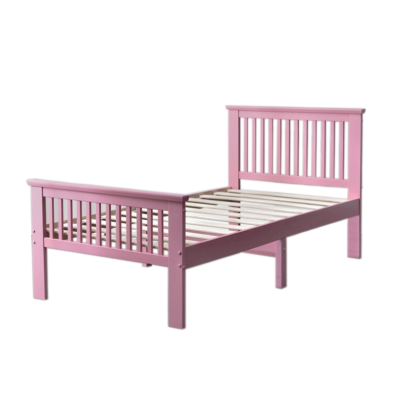 Pemberly Row Modern Solid Wood Platform Pine Twin Bed in Pink