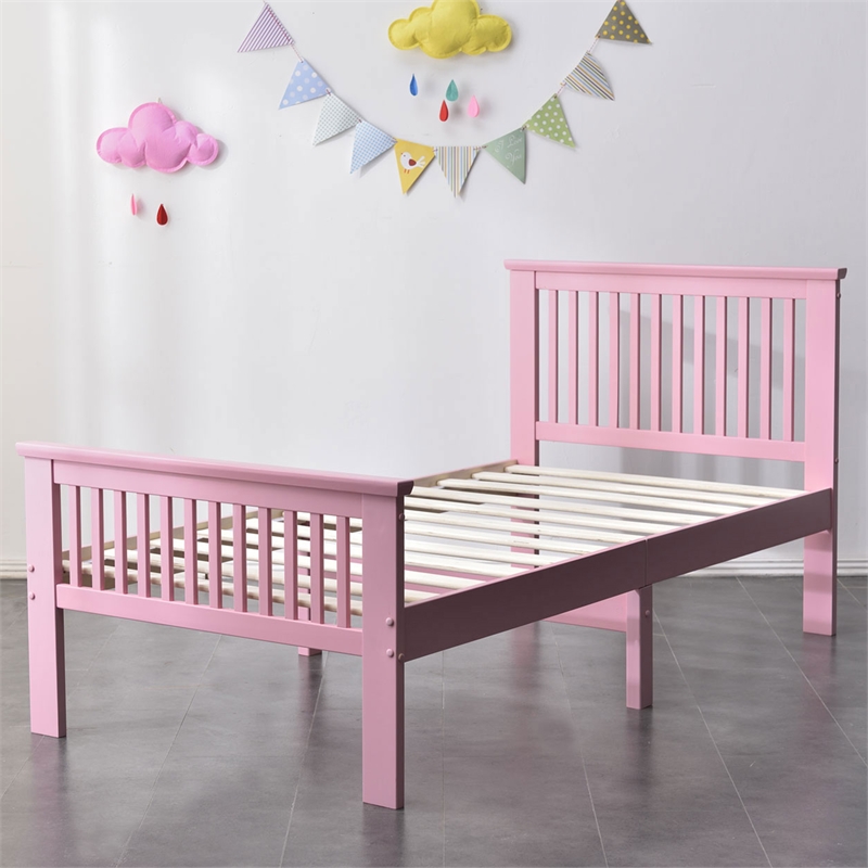 Pemberly Row Modern Solid Wood Platform Pine Twin Bed in Pink