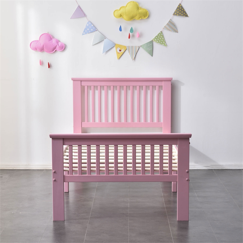 Pemberly Row Modern Solid Wood Platform Pine Twin Bed in Pink