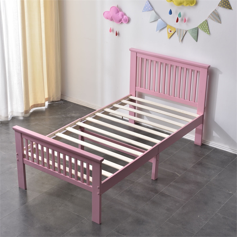 Pemberly Row Modern Solid Wood Platform Pine Twin Bed in Pink